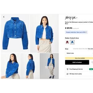 EUC Nasty Gal Royal CobBlue Corduroy‎ Cropped Jacket